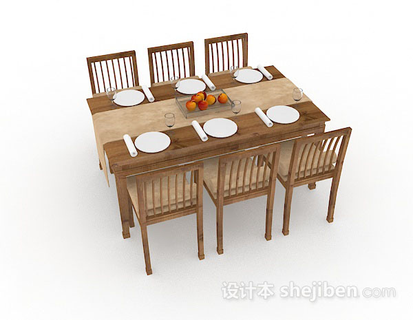 免费木质简单餐桌椅组合3d模型下载