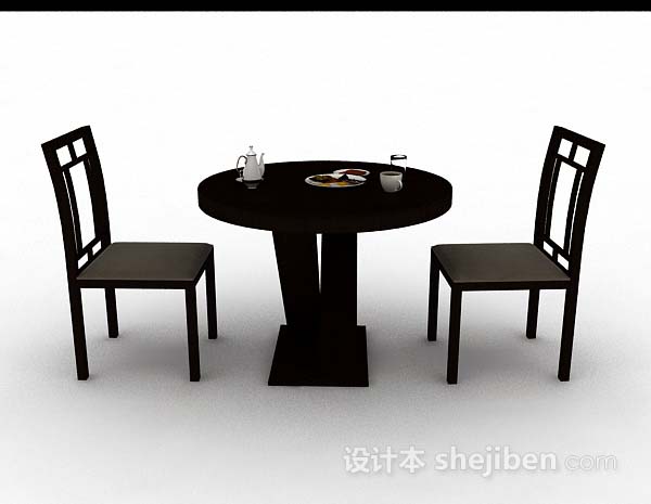 现代风格简单木质圆形餐桌椅3d模型下载
