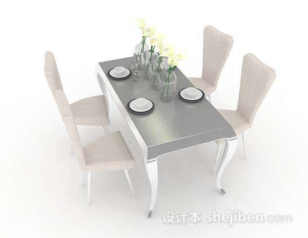 设计本浅棕色简约餐桌椅3d模型下载