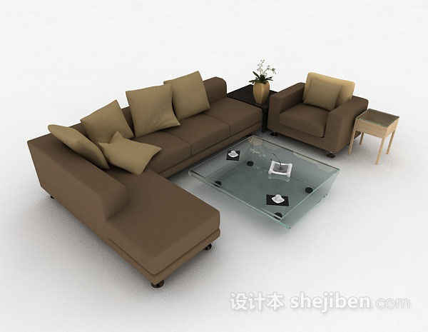 棕色家居组合沙发3d模型下载