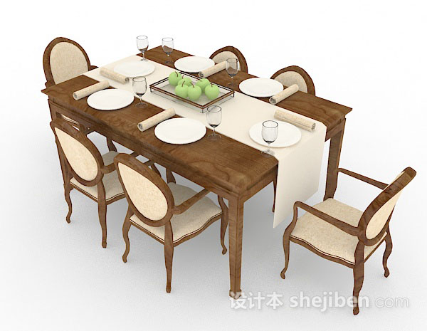 欧式风格欧式木质餐桌椅组合3d模型下载
