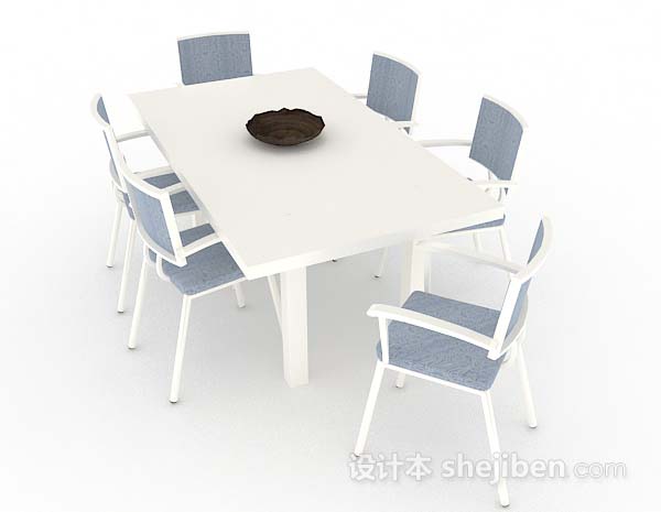 设计本简约清新蓝白色餐桌椅3d模型下载