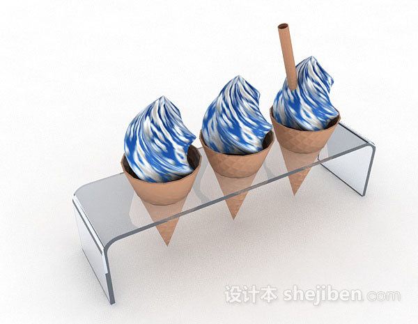 蓝白色雪糕筒3d模型下载