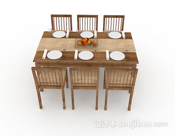 设计本木质简单餐桌椅组合3d模型下载