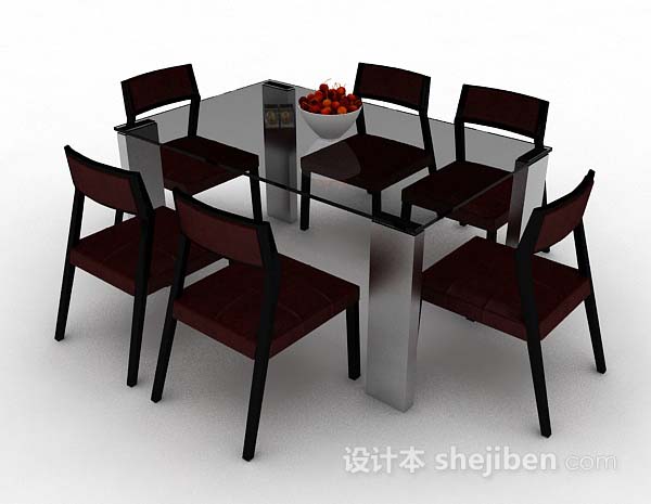 免费简约棕色餐桌椅3d模型下载