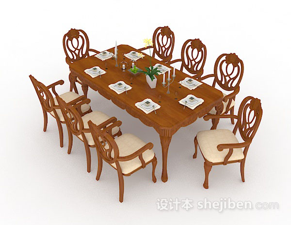 设计本木质棕色餐桌椅3d模型下载