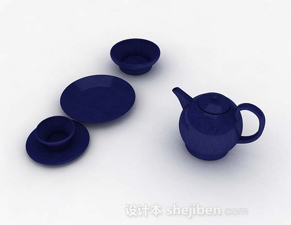 蓝色茶具3d模型下载
