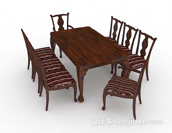 设计本新中式棕色木质餐桌椅3d模型下载