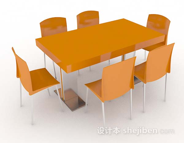 橙色简约餐桌椅3d模型下载