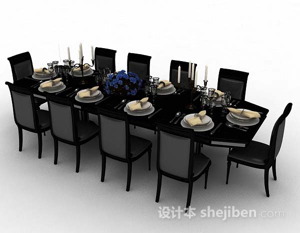 免费黑灰色餐桌椅3d模型下载