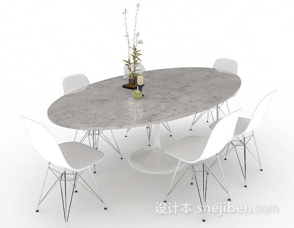 简约椭圆形餐桌椅3d模型下载