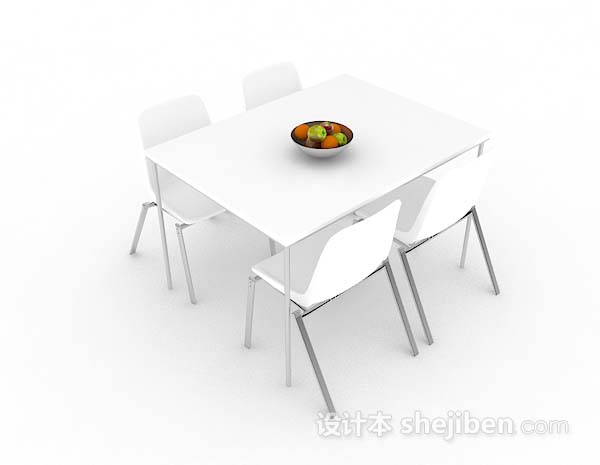 现代简约白色餐桌椅3d模型下载