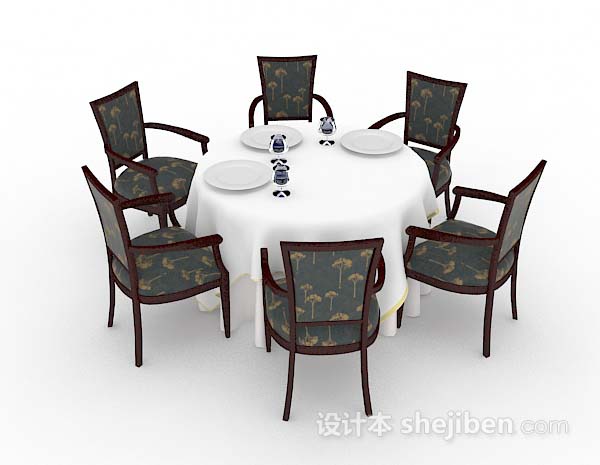 免费复古木质餐桌椅3d模型下载