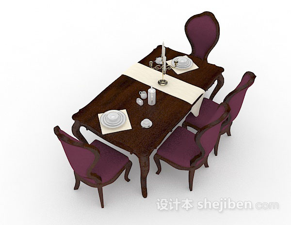 设计本紫色木质餐桌椅3d模型下载
