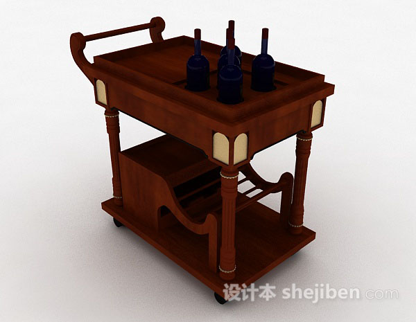 木质移动餐桌3d模型下载