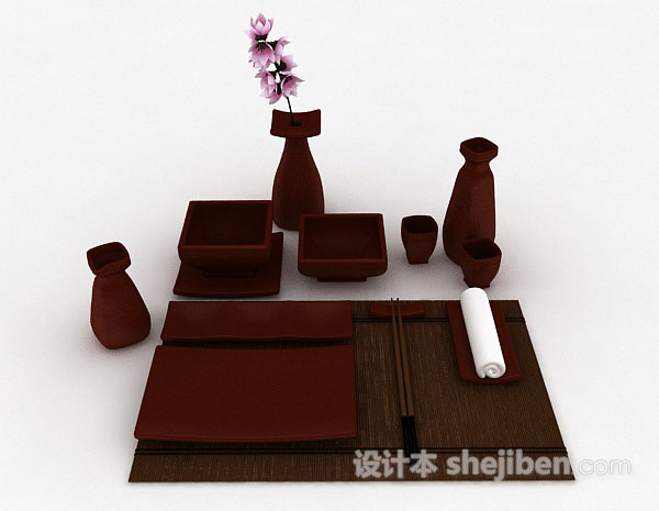 日式风格日式木质餐具3d模型下载