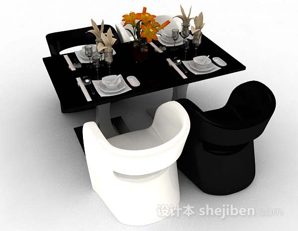 免费现代个性黑白餐桌椅3d模型下载