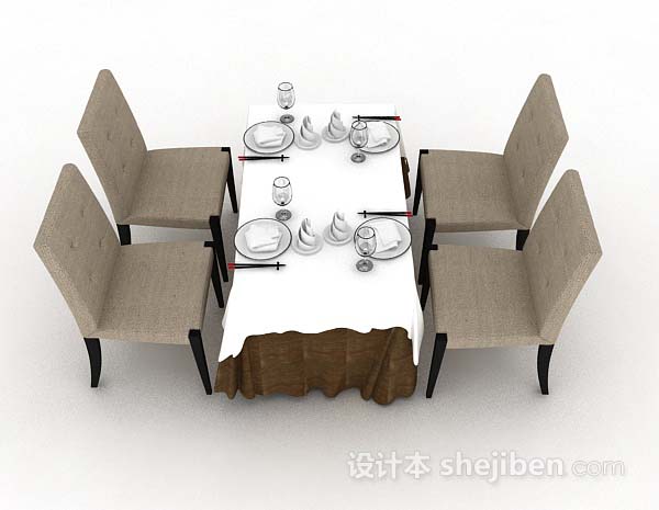 设计本简约棕色餐桌椅3d模型下载
