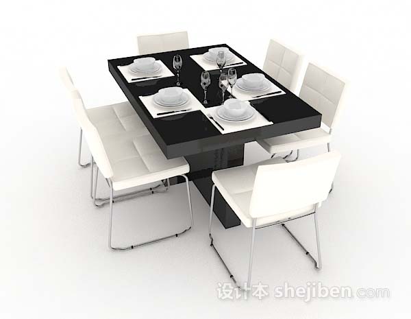 设计本现代简约黑白餐桌椅3d模型下载