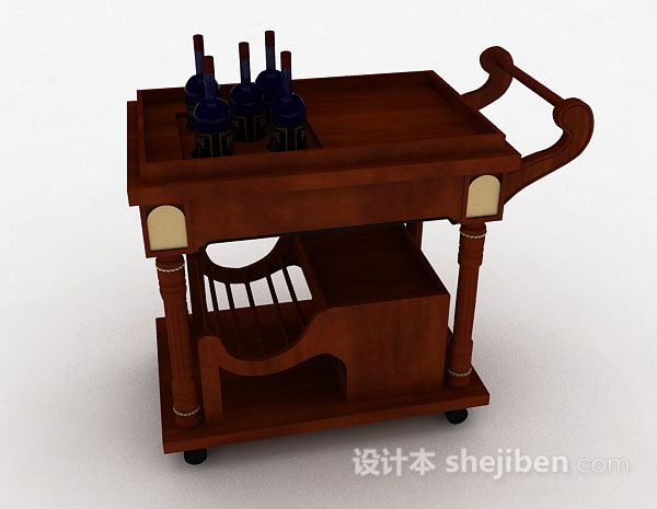 设计本木质移动餐桌3d模型下载