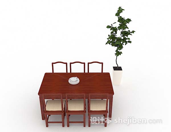 设计本木质简约餐桌椅3d模型下载