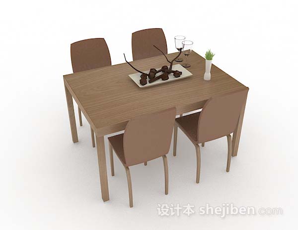 免费简约木质棕色餐桌椅3d模型下载