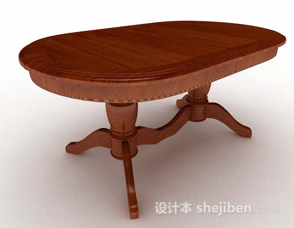 设计本椭圆形实木餐桌3d模型下载