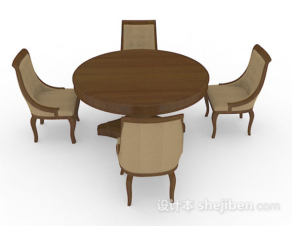免费棕色木质桌椅组合3d模型下载