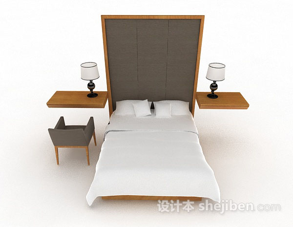 现代风格简约白色双人床3d模型下载