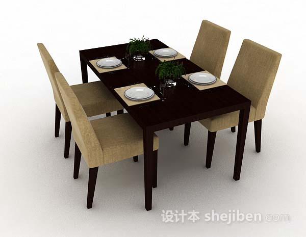 免费棕色简约餐桌椅3d模型下载