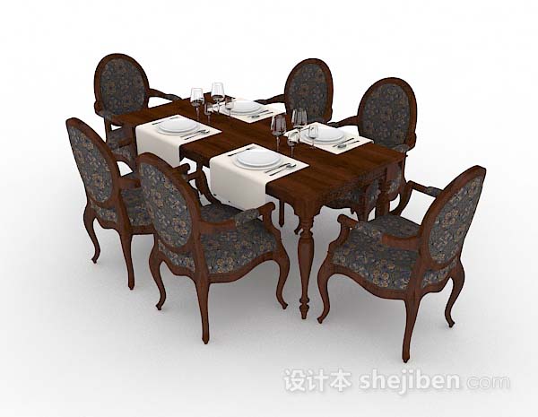 欧式风格欧式复古餐桌椅3d模型下载
