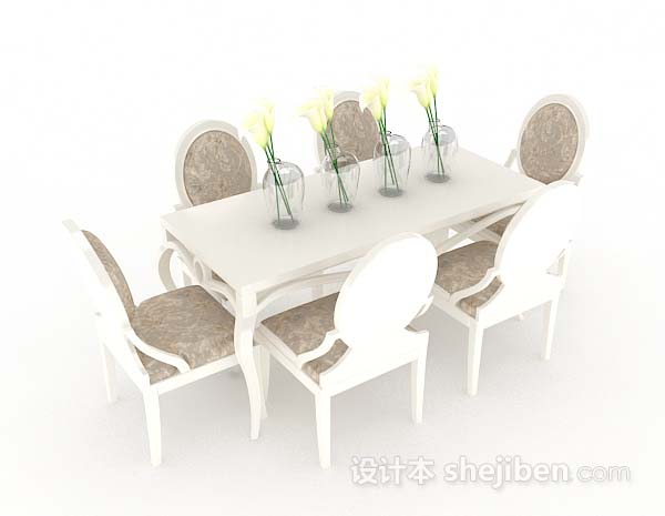 欧式白色餐桌椅3d模型下载