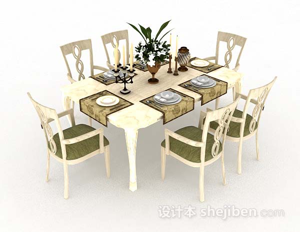 黄色家居餐桌椅3d模型下载