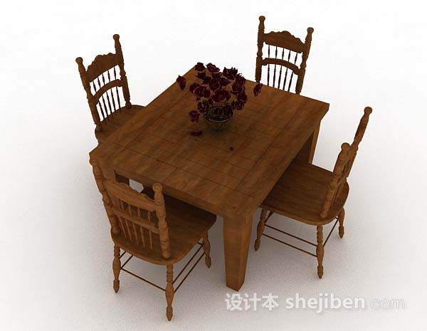 设计本田园棕色木质餐桌椅3d模型下载
