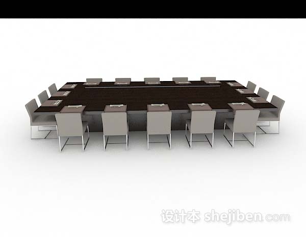 现代风格木质长会议桌3d模型下载