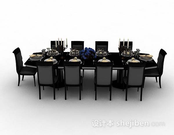 现代风格黑灰色餐桌椅3d模型下载