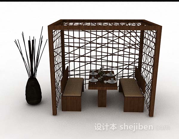 现代风格木质个性棕色餐桌椅3d模型下载
