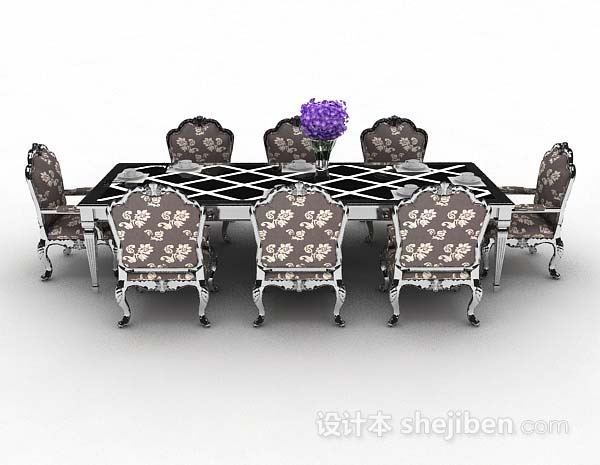 欧式风格欧式花纹餐桌椅3d模型下载