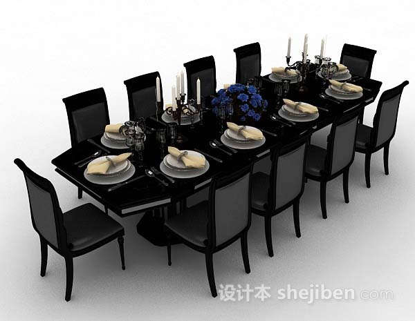 黑灰色餐桌椅3d模型下载