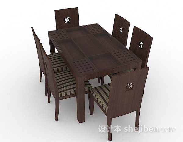 免费新中式木质棕色桌椅组合3d模型下载