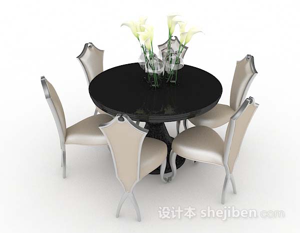 现代风格圆形餐桌椅3d模型下载