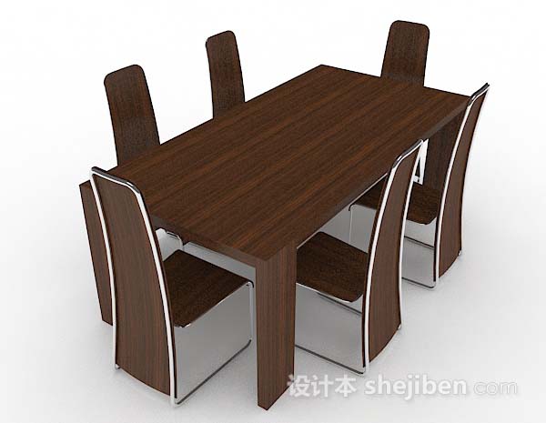 现代风格简约棕色餐桌椅3d模型下载