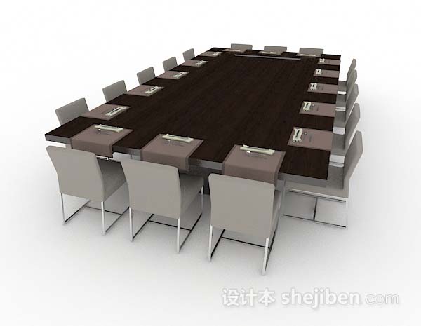 设计本木质长会议桌3d模型下载