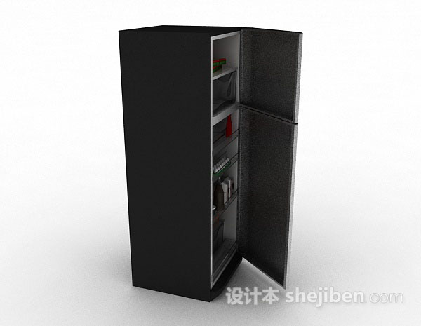 免费黑色冰箱3d模型下载