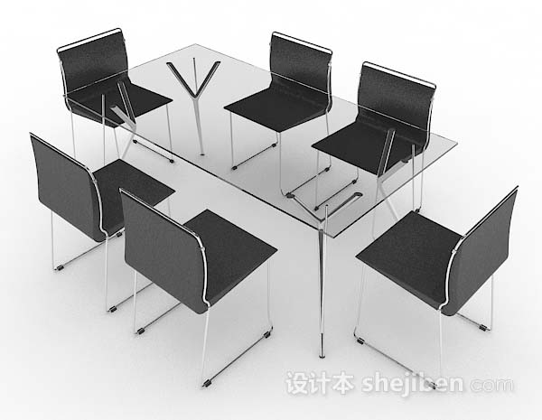 现代风格灰色简约餐桌椅3d模型下载