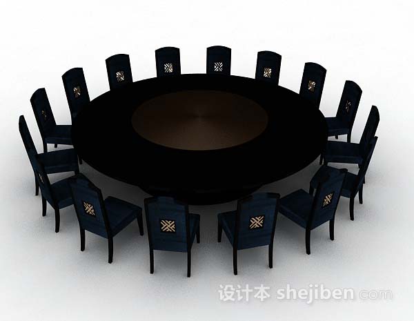 现代风格木质圆形餐桌椅3d模型下载