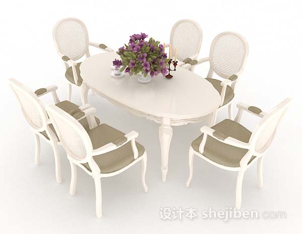 欧式风格欧式白色餐桌椅3d模型下载