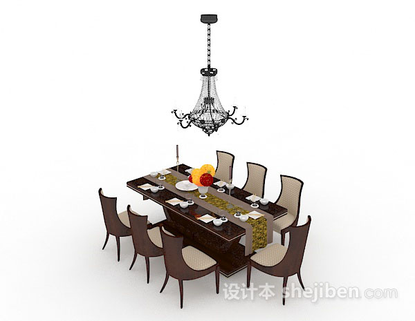 设计本棕色家居餐桌椅3d模型下载