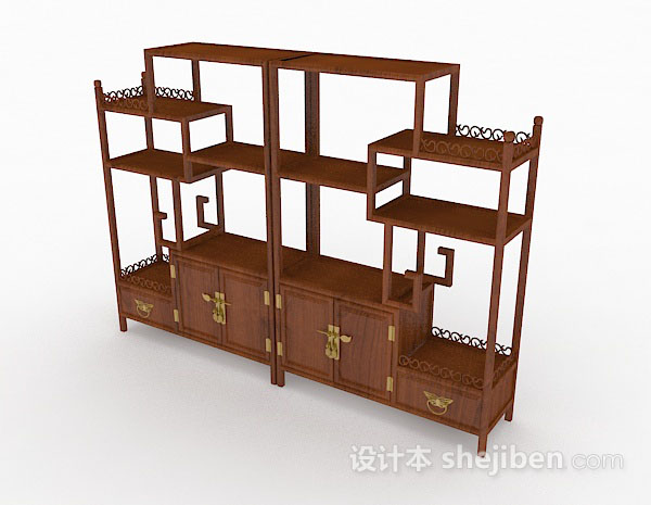 中式风格中式棕色木质展示柜3d模型下载