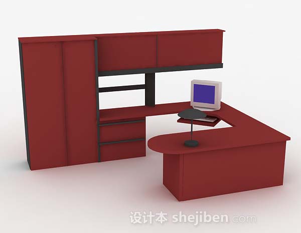 免费红色办公桌3d模型下载